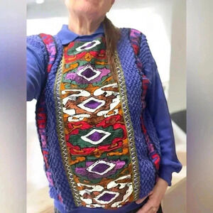 1980s VTG purple coogi style Southwest Aztec abstract purple hip hop sweater-L